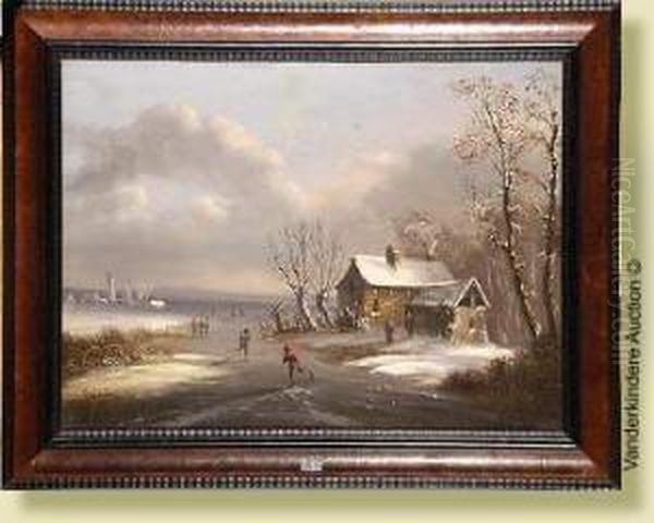 Paysage Hivernal Aux Patineurs Oil Painting by Franciscus Lodewijk Van Gulik