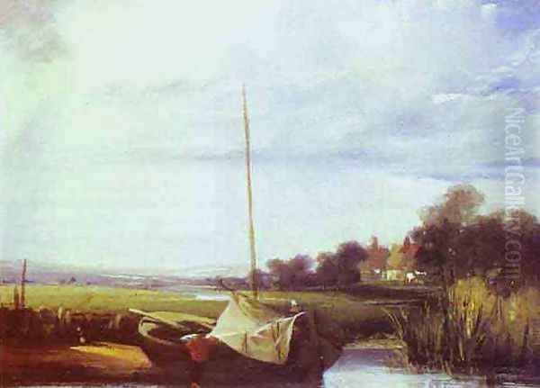 River Scene In France Oil Painting by Richard Parkes Bonington