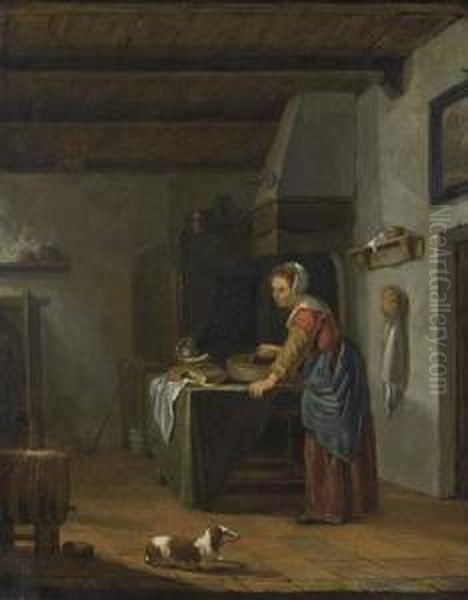 Kitchen Interior With Cook. Oil Painting by Cecil van Haanen