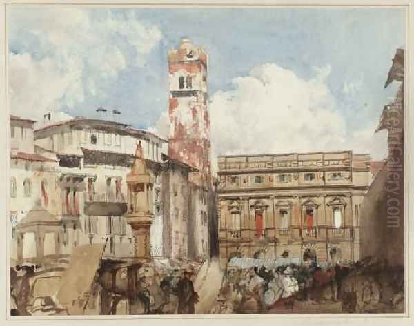 Verona Piazza Dell Erbe Oil Painting by Richard Parkes Bonington