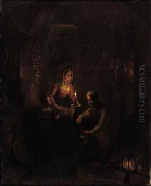 A Family By Candlelight Oil Painting by George Harvey