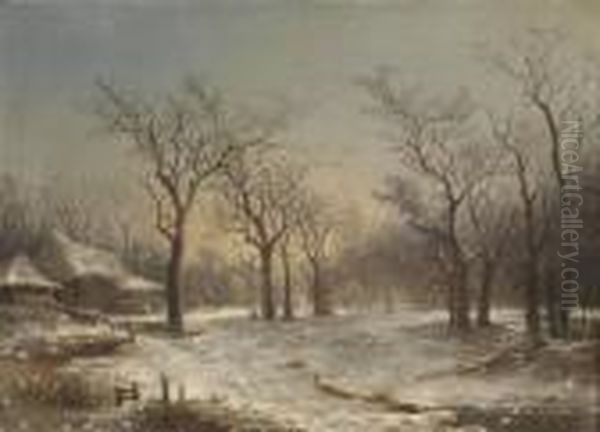 Winter Scenery Oil Painting by Remigius Adriannus van Haanen