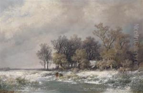 Winter Landscape And Summer Landscape Oil Painting by Remigius Adriannus van Haanen