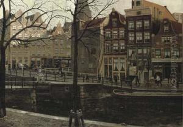 The Korte Prinsengracht Near The Haarlemmerstraat Oil Painting by Dirk Johannes Van Haaren