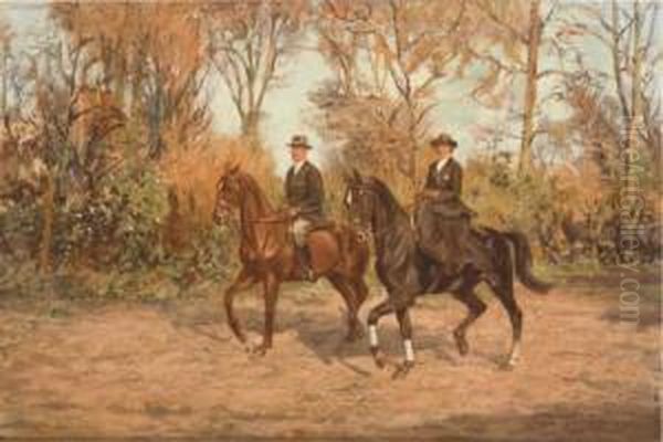 Buitenmanege: A Ride Through The Country Side Oil Painting by Dirk Johannes Van Haaren