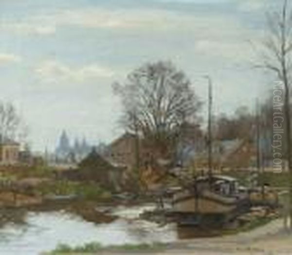 Over 't Ij, Amsterdam Oil Painting by Dirk Johannes Van Haaren