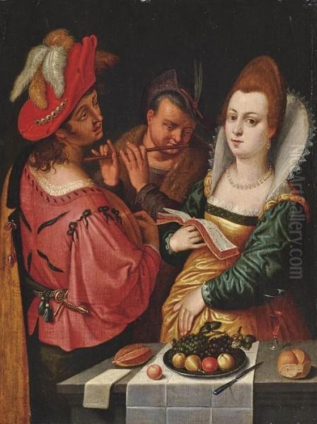 Elegant Company Music Making Oil Painting by Cornelis Cornelisz Van Haarlem