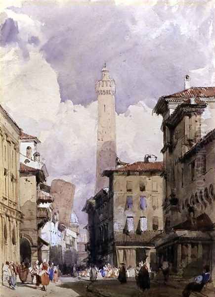 Bologna- The Leaning Towers, c.1826 Oil Painting by Richard Parkes Bonington