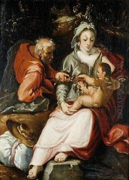 The Rest On The Flight Into Egypt Oil Painting by Cornelis Cornelisz Van Haarlem