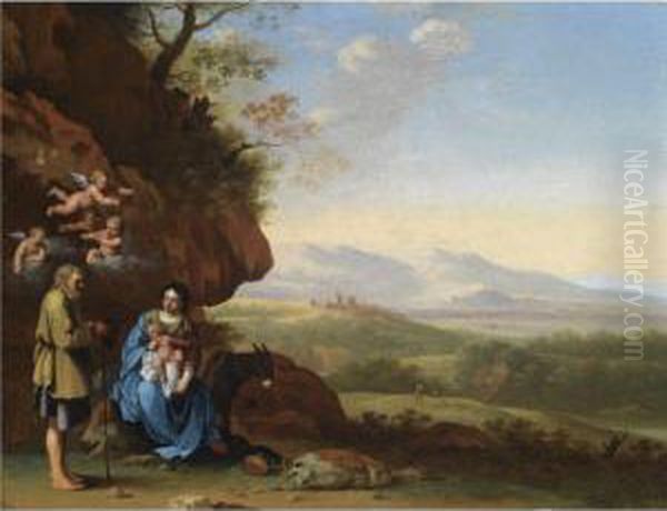 The Rest On The Flight Into Egypt Oil Painting by Jan van Haensbergen