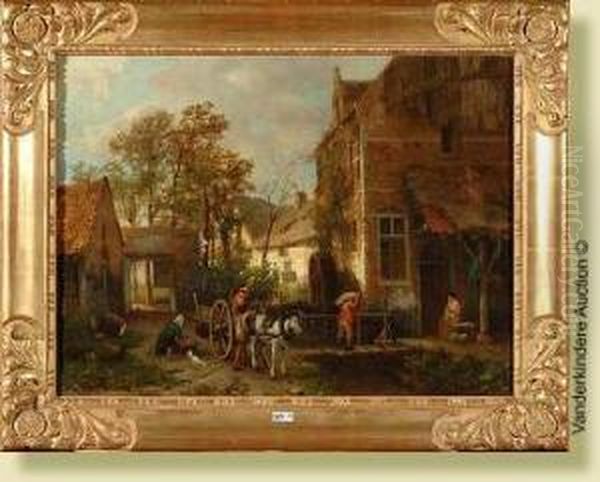 La Cour Du Moulin Animee Oil Painting by H. Van Hagendoren