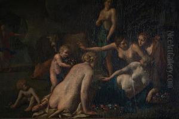 Europa, Attendance And Putti In Alandscape Oil Painting by Peter Van Halen