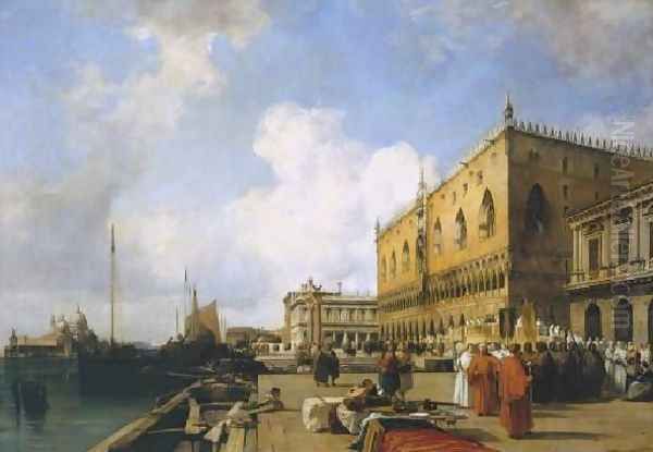 Venice Ducal Palace With A Religious Procession Oil Painting by Richard Parkes Bonington