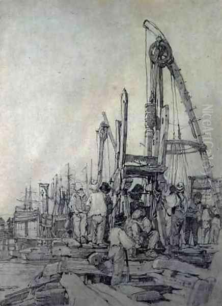 Pile Drivers, Rouen 1821-22 Oil Painting by Richard Parkes Bonington