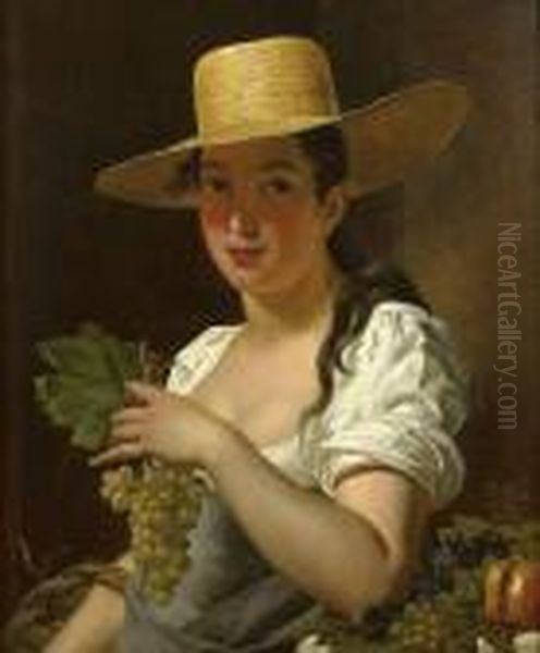 Jeune Femme Au Chapeau Et Aux Raisins Oil Painting by Pieter van Hanselaere