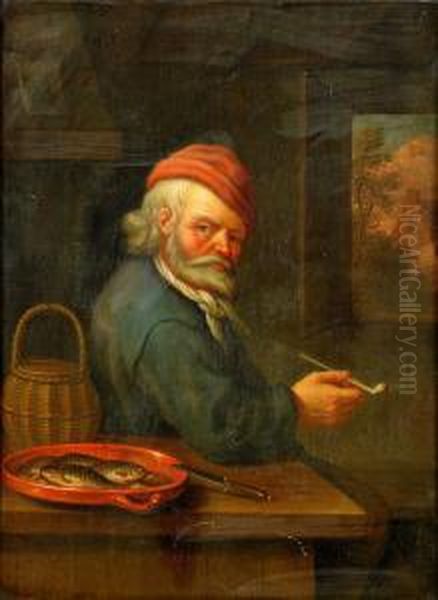 Man Med Kritpipa Oil Painting by Petrus Van Hattich