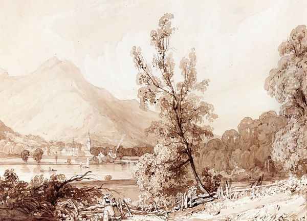 Lake Brientz and Interlaken Oil Painting by Richard Parkes Bonington