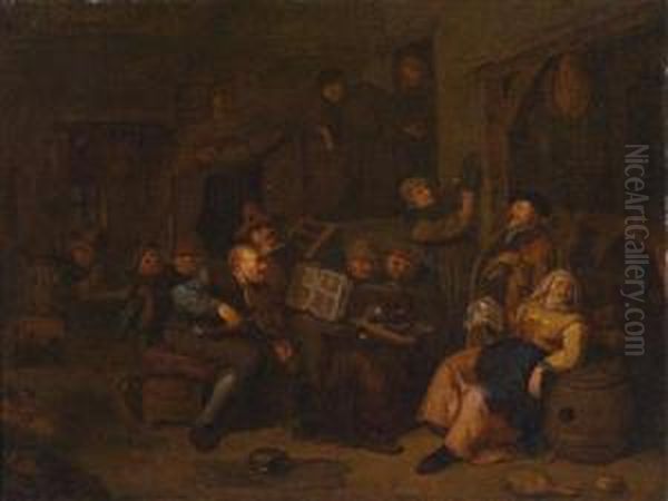 Rustic Interior Oil Painting by Egbert Jaspersz. van, the Elder Heemskerck