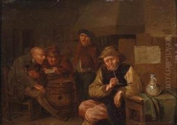 A Rustic Tavern Interior Oil Painting by Egbert Jaspersz. van, the Elder Heemskerck