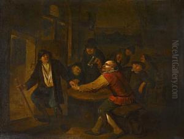 Peasants Drinking In A Tavern Interior Oil Painting by Egbert Ii Van Heemskerck