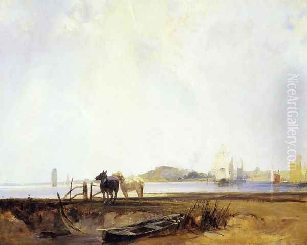 Landscape near Quilleboeuf Oil Painting by Richard Parkes Bonington