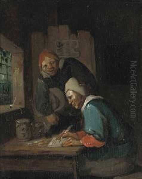 The Money Lender 
Oil On Panel Oil Painting by Egbert Ii Van Heemskerck