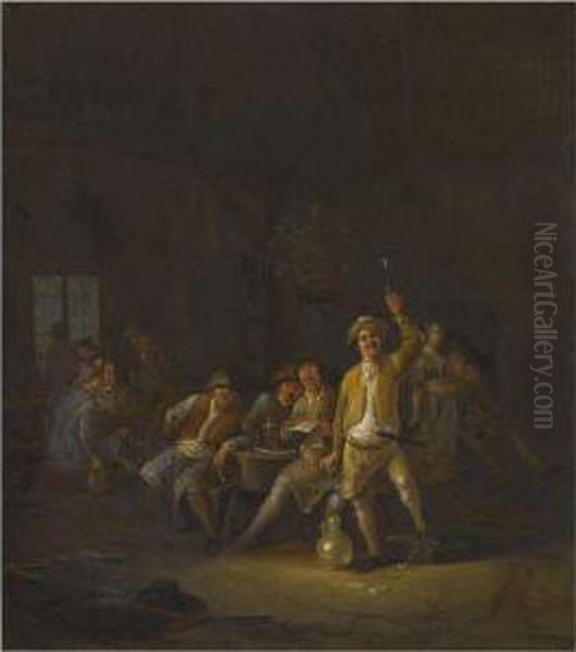 A Tavern Interior With Peasants Drinking And Singing Oil Painting by Egbert Ii Van Heemskerck