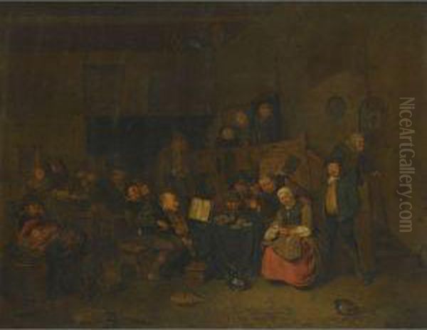 A Tavern Interior With Peasants Merrymaking Oil Painting by Egbert Ii Van Heemskerck