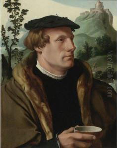 Portrait Of A Gentleman In A Fur-lined Cloak Oil Painting by Maerten van Heemskerck