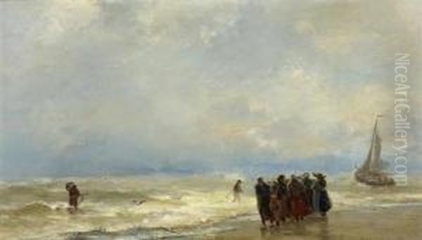 Figuren Am Strand. Oil Painting by Jacob Eduard Van Heemskerck Van Beest