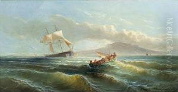 Shipping On Choppy Seas Oil Painting by Jacob Eduard Van Heemskerck Van Beest