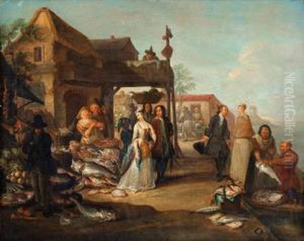 Fishmarket Oil Painting by Egbert Jaspersz. van, the Elder Heemskerck