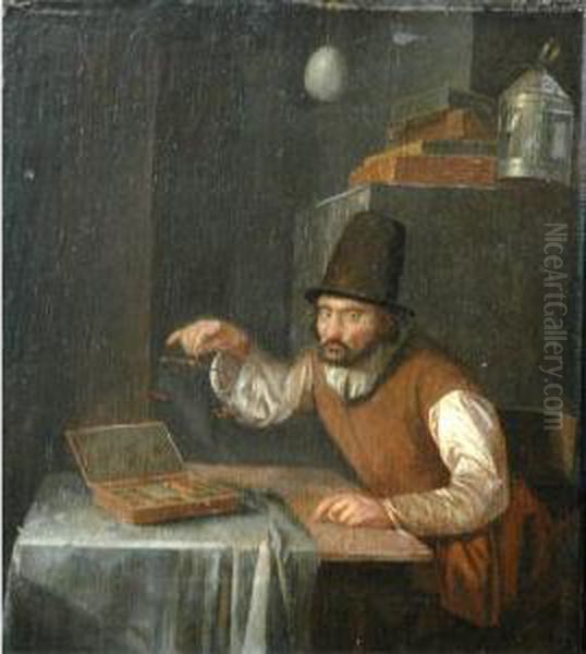 A Man Weighing Gold Oil Painting by Egbert Jaspersz. van, the Elder Heemskerck