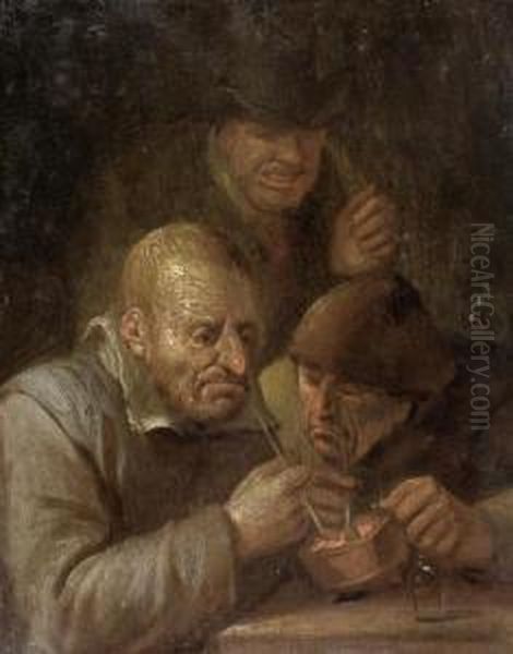 Three Men Smoking A Pipe Oil Painting by Egbert Jaspersz. van, the Elder Heemskerck