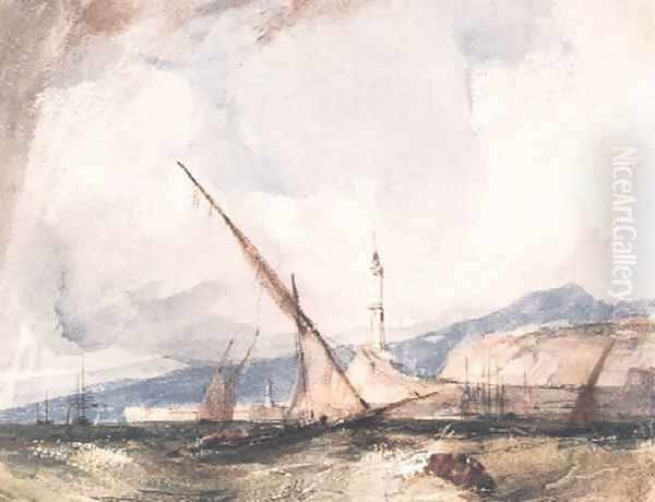 Shipping off Genoa Oil Painting by Richard Parkes Bonington