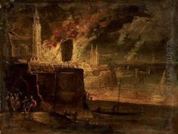 L'incendie D'une Ville Oil Painting by Daniel van Heil