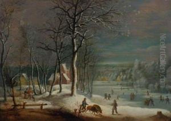 Petit Paysage D'hiver Oil Painting by Daniel van Heil