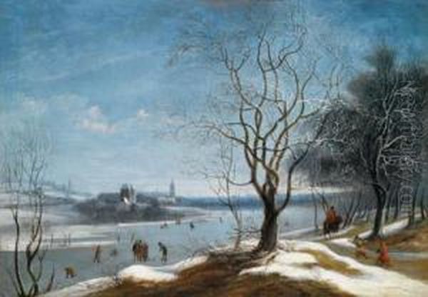 Eine Winterlandschaft Mit Kolvenspielern Oil Painting by Theodore van Heil