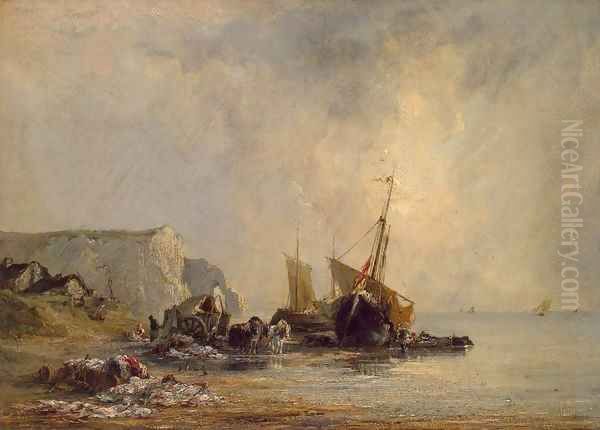 Boats near the Shore of Normandy Oil Painting by Richard Parkes Bonington