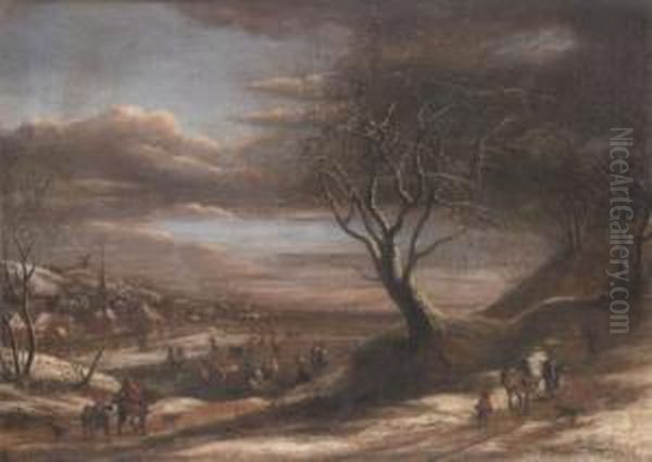 Winter Landscape Oil Painting by Theodore van Heil