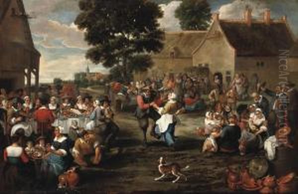 A Peasant's Feast In The Village Square Oil Painting by Matheus van Helmont