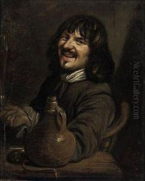 A Man Seated At A Table Drinking Oil Painting by Matheus van Helmont