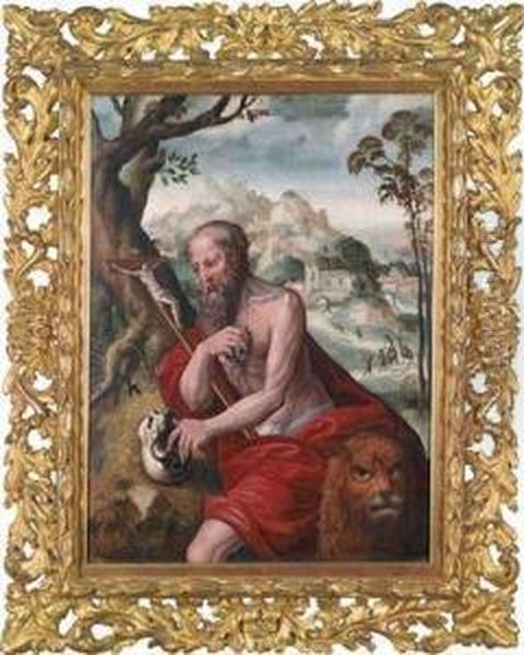 St. Jerome In A Landscape Oil Painting by Jan Sanders Van Hemessen