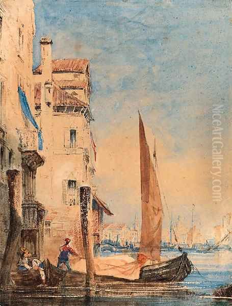 Boats on a canal, Venice Oil Painting by Richard Parkes Bonington