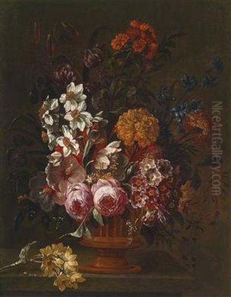 A Still Life With Flowers In A Krater Oil Painting by Jacobus Melchior van Herck