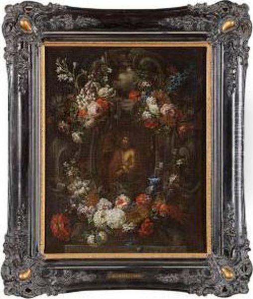 Ecce Homo Entoure De Fleurs Oil Painting by Jacobus Melchior van Herck