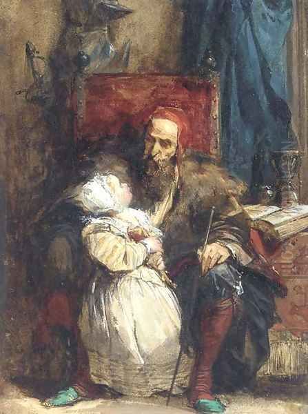 Old man and child Oil Painting by Richard Parkes Bonington