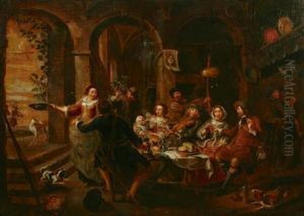 Figures In A Tavern Interior Oil Painting by Willem Van Herp