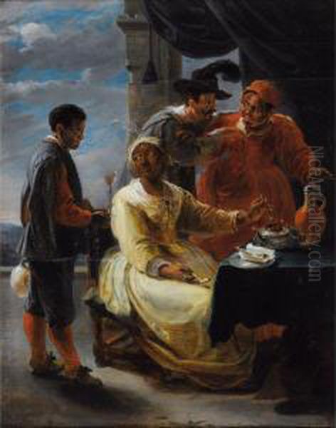 Personnages Coloniaux Prisant Du Tabac Oil Painting by Willem Van Herp