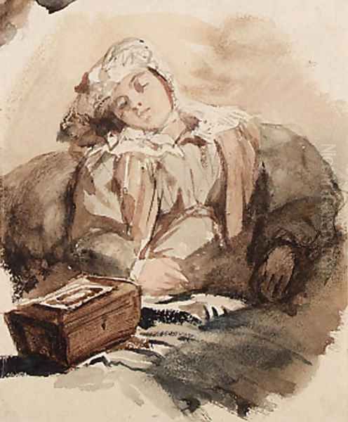 Study of a young lady sleeping Oil Painting by Richard Parkes Bonington